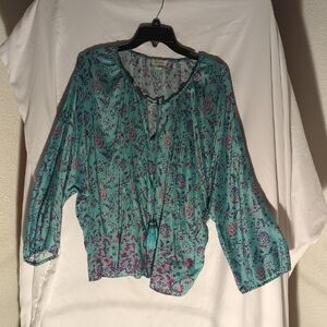 SUNDANCE M Floral Teal Blouse